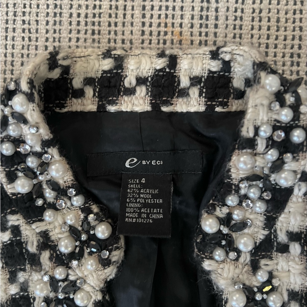 ECI Houndstooth Wool Blazer Pearl Embellished - Picture 2 of 13
